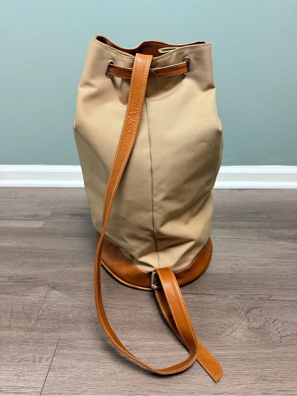 Vintage 08 Collection Leather Canvas Drawstring Field Backpack Duffel Bag